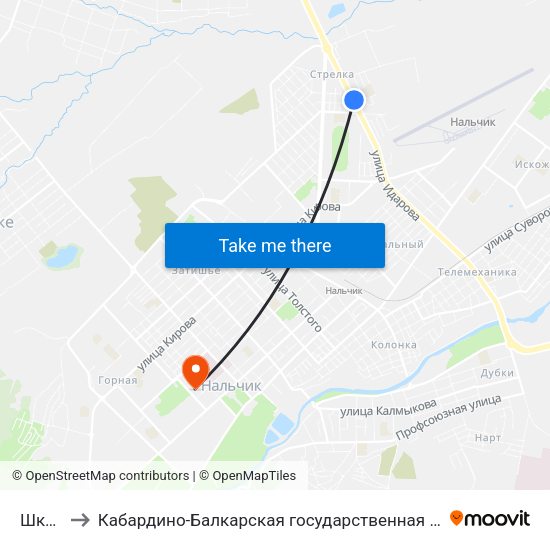 Школа №31 to Кабардино-Балкарская государственная сельскохозяйственная академия имени В.М. Кокова. map