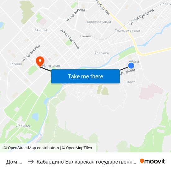 Дом Престарелых to Кабардино-Балкарская государственная сельскохозяйственная академия имени В.М. Кокова. map