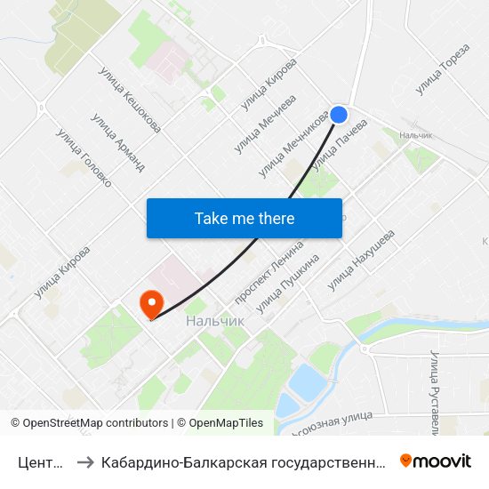 Центр Занятости to Кабардино-Балкарская государственная сельскохозяйственная академия имени В.М. Кокова. map