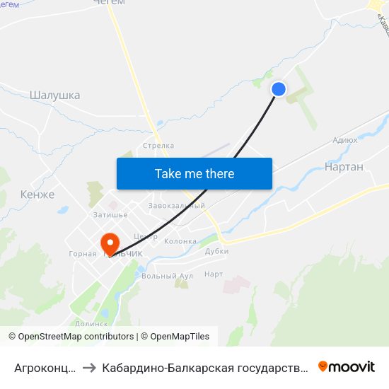Агроконцерн Золотой Колос to Кабардино-Балкарская государственная сельскохозяйственная академия имени В.М. Кокова. map