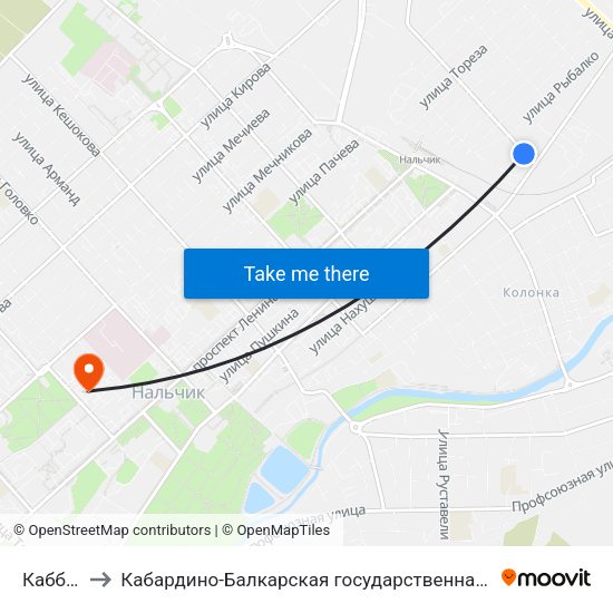 Каббалкэнерго to Кабардино-Балкарская государственная сельскохозяйственная академия имени В.М. Кокова. map