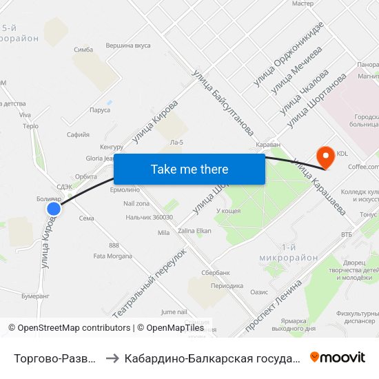 Торгово-Развлекательный Комплекс Галерея to Кабардино-Балкарская государственная сельскохозяйственная академия имени В.М. Кокова. map