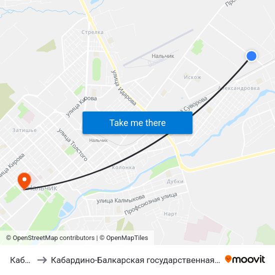 Каббалкснаб to Кабардино-Балкарская государственная сельскохозяйственная академия имени В.М. Кокова. map