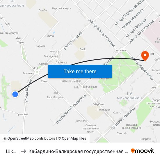 Школа №32 to Кабардино-Балкарская государственная сельскохозяйственная академия имени В.М. Кокова. map