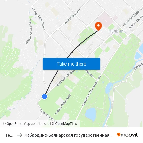 Телецентр to Кабардино-Балкарская государственная сельскохозяйственная академия имени В.М. Кокова. map