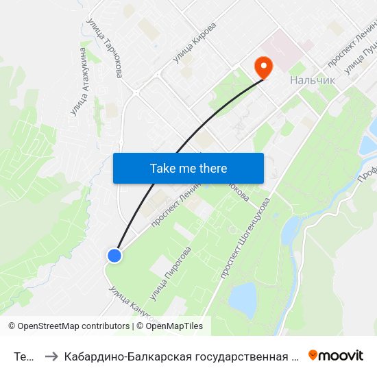 Телецентр to Кабардино-Балкарская государственная сельскохозяйственная академия имени В.М. Кокова. map