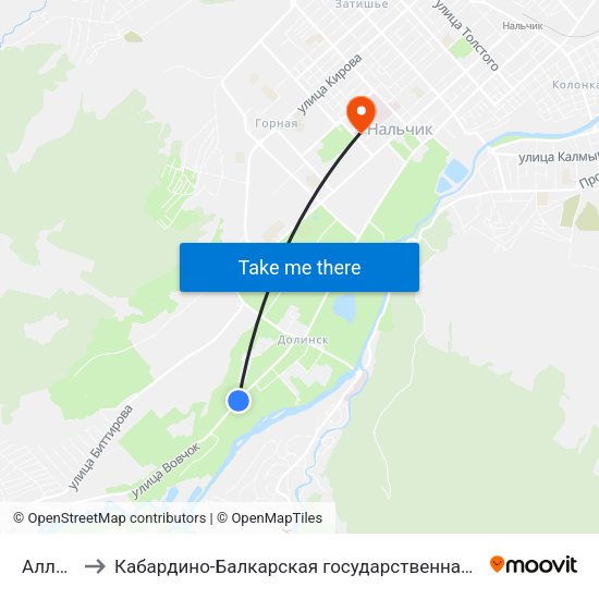 Аллергоцентр to Кабардино-Балкарская государственная сельскохозяйственная академия имени В.М. Кокова. map