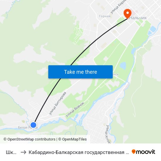 Школа №15 to Кабардино-Балкарская государственная сельскохозяйственная академия имени В.М. Кокова. map
