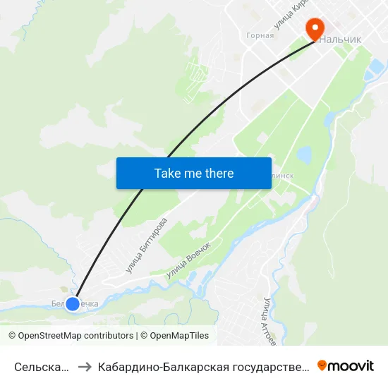 Сельская Администрация to Кабардино-Балкарская государственная сельскохозяйственная академия имени В.М. Кокова. map