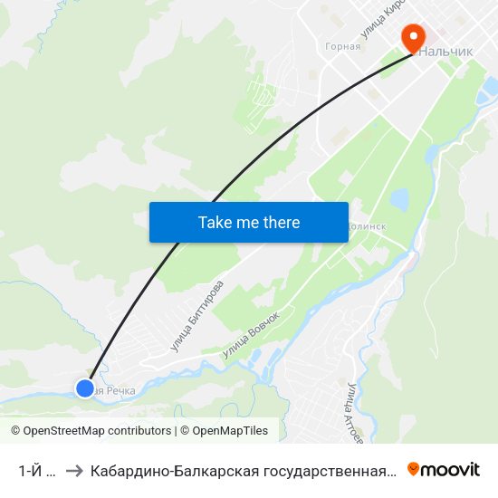 1-Й Посёлок to Кабардино-Балкарская государственная сельскохозяйственная академия имени В.М. Кокова. map