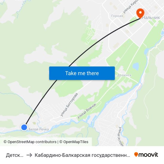 Детский Сад №13 to Кабардино-Балкарская государственная сельскохозяйственная академия имени В.М. Кокова. map