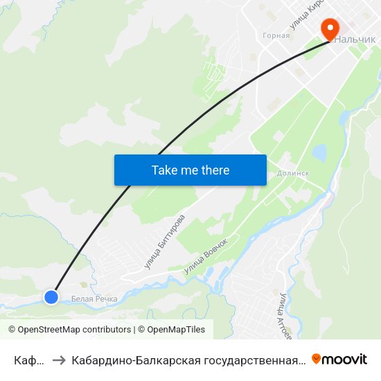 Кафе Акъ Суу to Кабардино-Балкарская государственная сельскохозяйственная академия имени В.М. Кокова. map