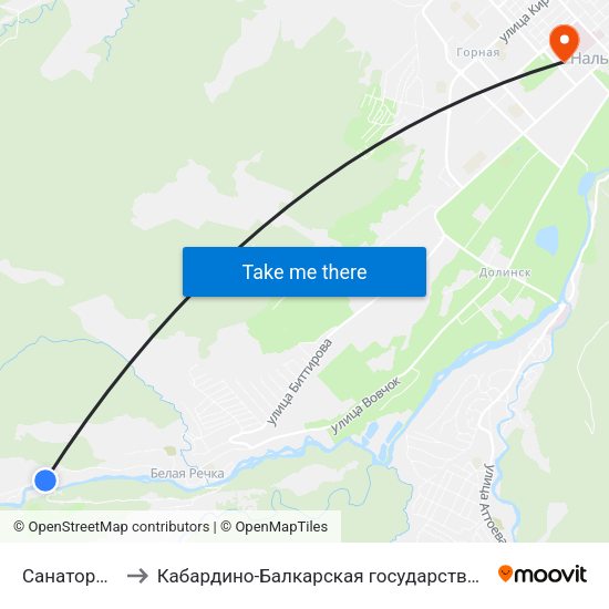 Санаторий Целебные Воды to Кабардино-Балкарская государственная сельскохозяйственная академия имени В.М. Кокова. map