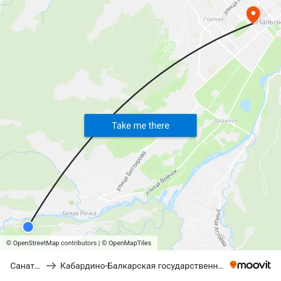 Санаторий Кавказ to Кабардино-Балкарская государственная сельскохозяйственная академия имени В.М. Кокова. map