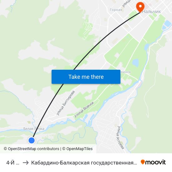 4-Й Посёлок to Кабардино-Балкарская государственная сельскохозяйственная академия имени В.М. Кокова. map