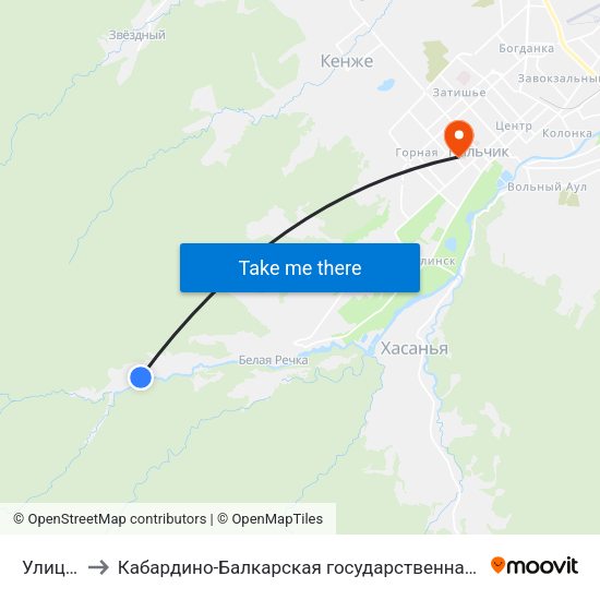 Улица Созаева to Кабардино-Балкарская государственная сельскохозяйственная академия имени В.М. Кокова. map