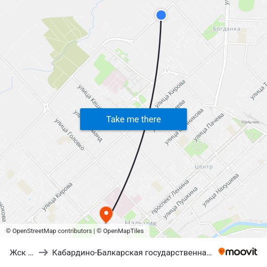 Жск Жилстрой to Кабардино-Балкарская государственная сельскохозяйственная академия имени В.М. Кокова. map