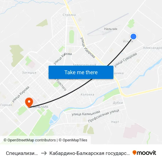 Специализированная Пожарная Часть to Кабардино-Балкарская государственная сельскохозяйственная академия имени В.М. Кокова. map