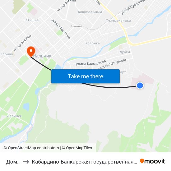 Дом Ребёнка to Кабардино-Балкарская государственная сельскохозяйственная академия имени В.М. Кокова. map