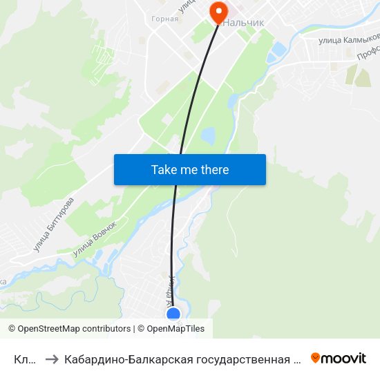 Кладбище to Кабардино-Балкарская государственная сельскохозяйственная академия имени В.М. Кокова. map