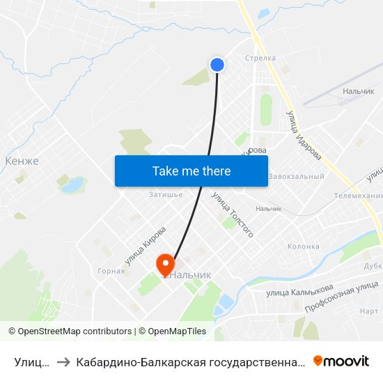 Улица Масаева to Кабардино-Балкарская государственная сельскохозяйственная академия имени В.М. Кокова. map