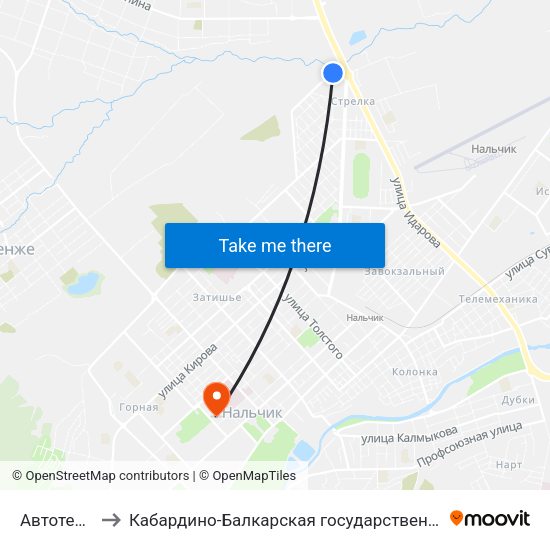 Автотехобслуживание to Кабардино-Балкарская государственная сельскохозяйственная академия имени В.М. Кокова. map