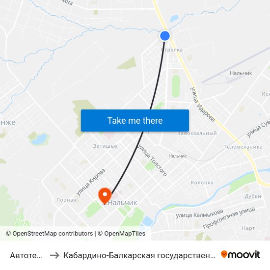 Автотехобслуживание to Кабардино-Балкарская государственная сельскохозяйственная академия имени В.М. Кокова. map