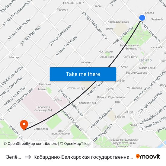 Зелёный Рынок to Кабардино-Балкарская государственная сельскохозяйственная академия имени В.М. Кокова. map
