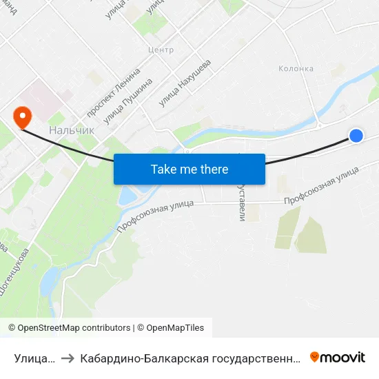 Улица Макаренко to Кабардино-Балкарская государственная сельскохозяйственная академия имени В.М. Кокова. map