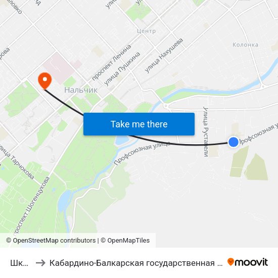Школа №17 to Кабардино-Балкарская государственная сельскохозяйственная академия имени В.М. Кокова. map