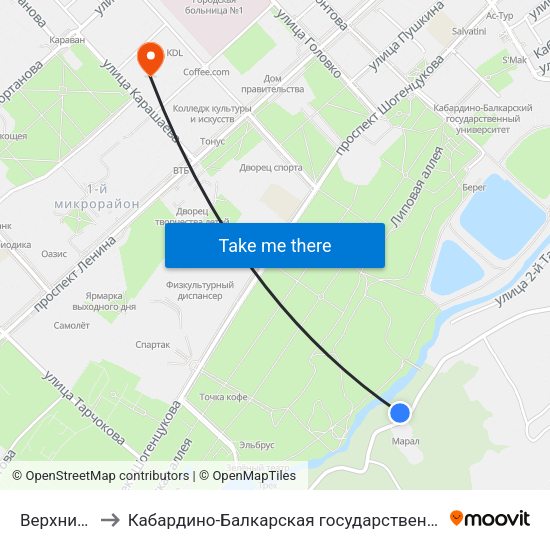 Верхний Вольный Аул to Кабардино-Балкарская государственная сельскохозяйственная академия имени В.М. Кокова. map