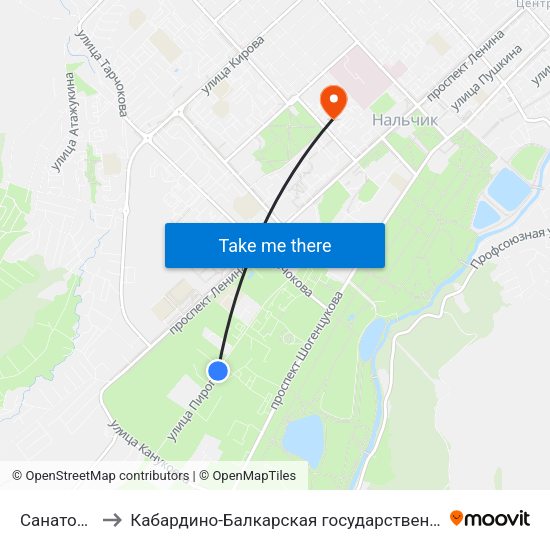 Санаторий Калмыкова to Кабардино-Балкарская государственная сельскохозяйственная академия имени В.М. Кокова. map