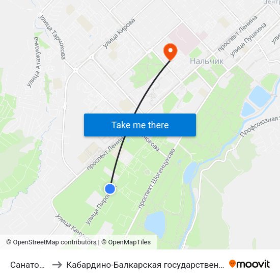 Санаторий Калмыкова to Кабардино-Балкарская государственная сельскохозяйственная академия имени В.М. Кокова. map