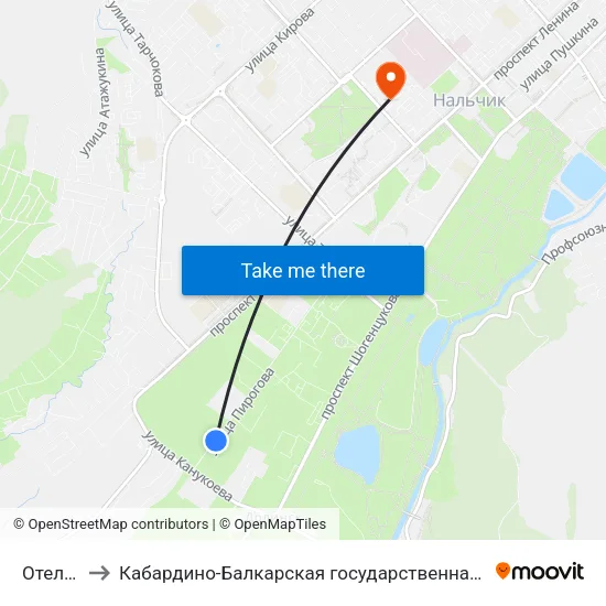 Отель Синдика to Кабардино-Балкарская государственная сельскохозяйственная академия имени В.М. Кокова. map