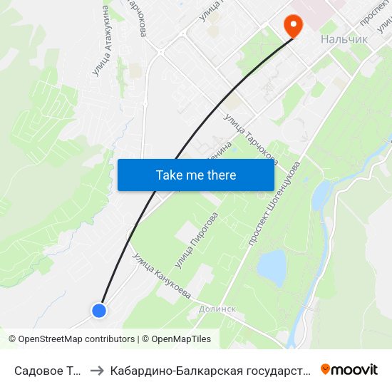 Садовое Товарищество Ландыш to Кабардино-Балкарская государственная сельскохозяйственная академия имени В.М. Кокова. map