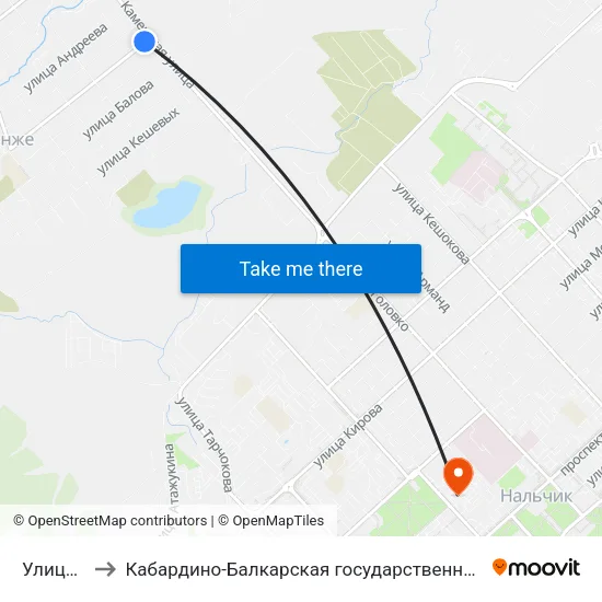 Улица Катханова to Кабардино-Балкарская государственная сельскохозяйственная академия имени В.М. Кокова. map