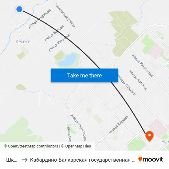 Школа №22 to Кабардино-Балкарская государственная сельскохозяйственная академия имени В.М. Кокова. map