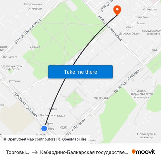 Торговый Центр Нальчик to Кабардино-Балкарская государственная сельскохозяйственная академия имени В.М. Кокова. map
