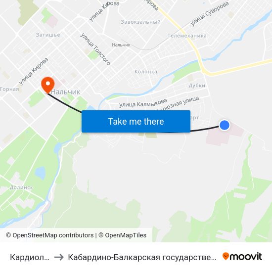 Кардиологический Центр to Кабардино-Балкарская государственная сельскохозяйственная академия имени В.М. Кокова. map