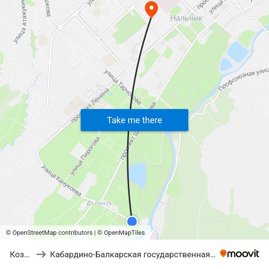 Козий Рынок to Кабардино-Балкарская государственная сельскохозяйственная академия имени В.М. Кокова. map