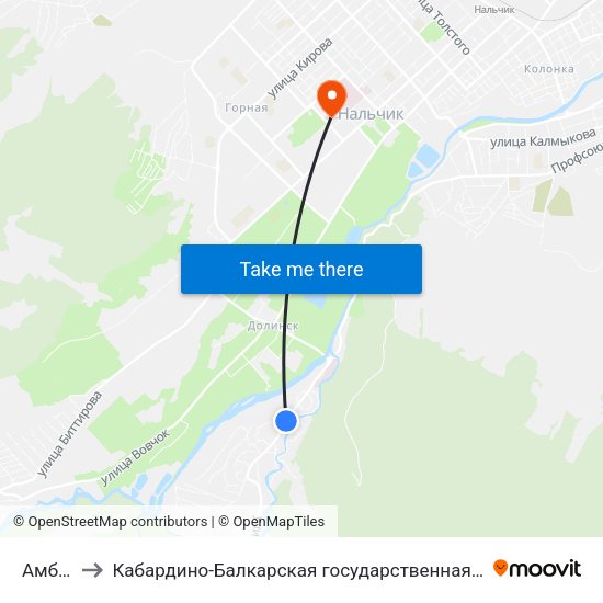 Амбулатория to Кабардино-Балкарская государственная сельскохозяйственная академия имени В.М. Кокова. map