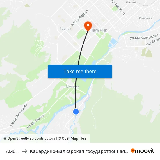 Амбулатория to Кабардино-Балкарская государственная сельскохозяйственная академия имени В.М. Кокова. map