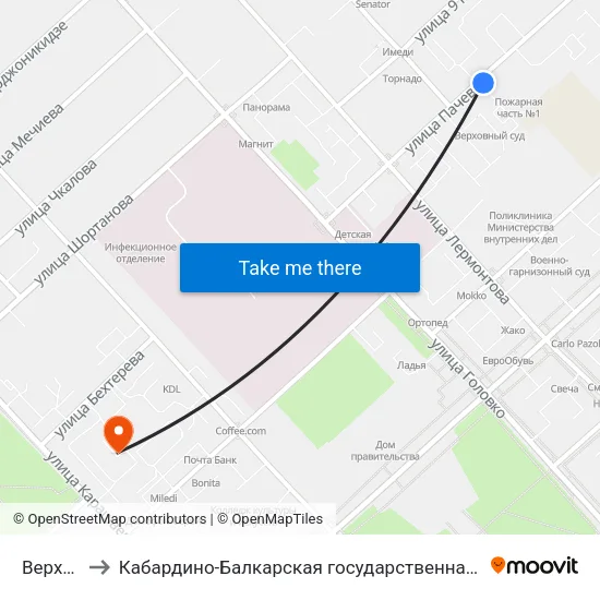 Верховный Суд to Кабардино-Балкарская государственная сельскохозяйственная академия имени В.М. Кокова. map