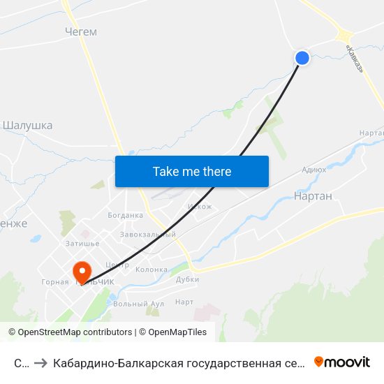 Сады to Кабардино-Балкарская государственная сельскохозяйственная академия имени В.М. Кокова. map