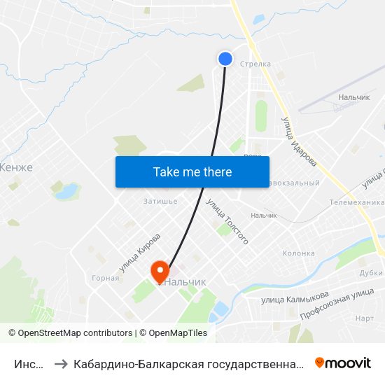 Институт Мвд to Кабардино-Балкарская государственная сельскохозяйственная академия имени В.М. Кокова. map