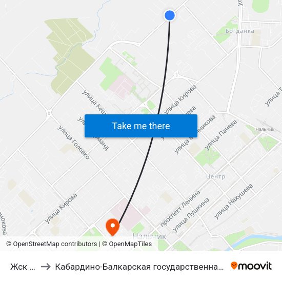 Жск Жилстрой to Кабардино-Балкарская государственная сельскохозяйственная академия имени В.М. Кокова. map