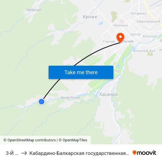 3-Й Посёлок to Кабардино-Балкарская государственная сельскохозяйственная академия имени В.М. Кокова. map