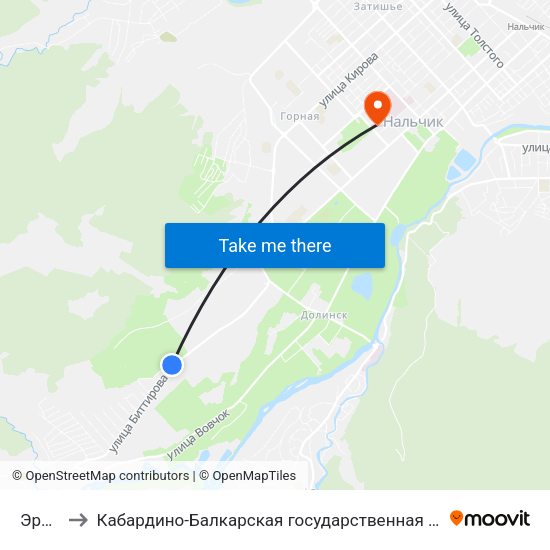 Эркин Ёзен to Кабардино-Балкарская государственная сельскохозяйственная академия имени В.М. Кокова. map