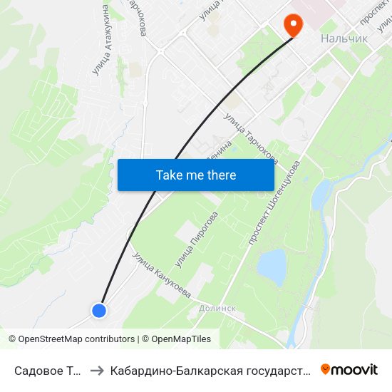 Садовое Товарищество Ландыш to Кабардино-Балкарская государственная сельскохозяйственная академия имени В.М. Кокова. map