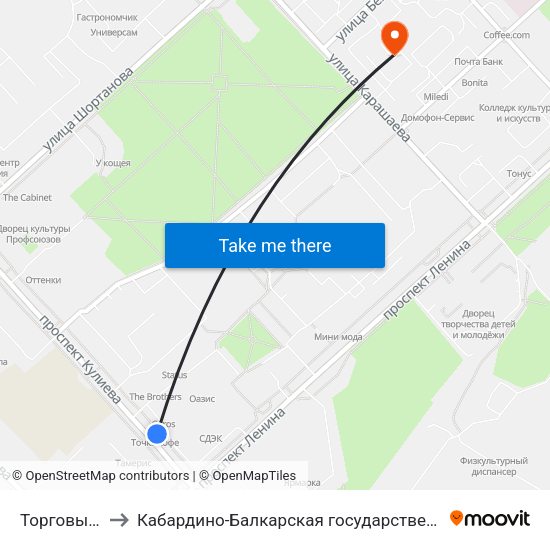 Торговый Центр Нальчик to Кабардино-Балкарская государственная сельскохозяйственная академия имени В.М. Кокова. map